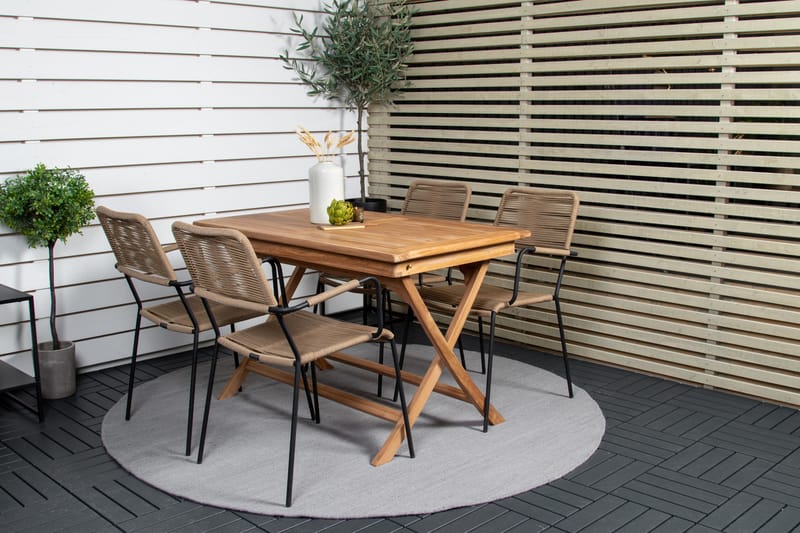 Kenya Matgrupp Utomhus 120 cm + 4 st Lindos Karmstolar - Svart/Beige - Utemöbler - Utegrupp - Matgrupp utomhus