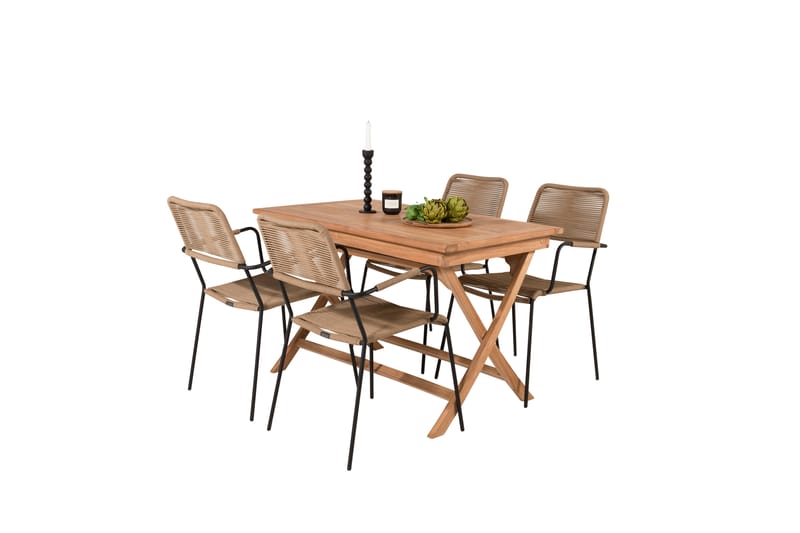 Kenya Matgrupp Utomhus 120 cm + 4 st Lindos Karmstolar - Svart/Beige - Utemöbler - Utegrupp - Matgrupp utomhus
