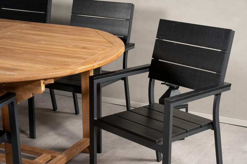 Kenya Matgrupp Utomhus 180-240x120 cm + 6 Levels Stapelbar Stol - Svart/Brun - Utemöbler - Utegrupp - Matgrupp utomhus