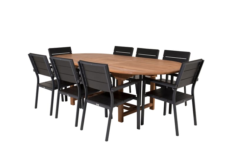 Kenya Matgrupp Utomhus 180-240x120 cm + 8 Levels Stapelbar Stol - Svart/Brun - Utemöbler - Utegrupp - Matgrupp utomhus