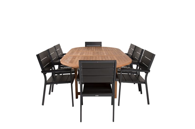 Kenya Matgrupp Utomhus 180-240x120 cm + 8 Levels Stapelbar Stol - Svart/Brun - Utemöbler - Utegrupp - Matgrupp utomhus