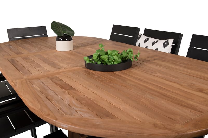 Kenya Matgrupp Utomhus 180-240x120 cm + 8 Levels Stapelbar Stol - Svart/Brun - Utemöbler - Utegrupp - Matgrupp utomhus