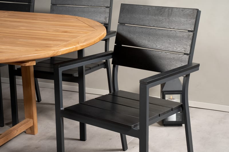Kenya Matgrupp Utomhus 180-240x120 cm + 8 Levels Stapelbar Stol - Svart/Brun - Utemöbler - Utegrupp - Matgrupp utomhus
