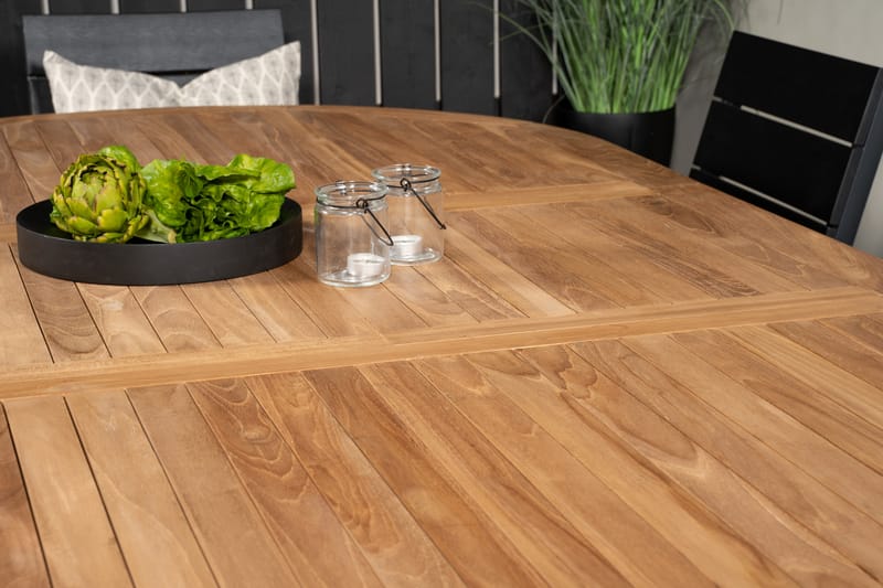 Kenya Matgrupp Utomhus 180-240x120 cm + 8 Levels Stapelbar Stol - Svart/Brun - Utemöbler - Utegrupp - Matgrupp utomhus