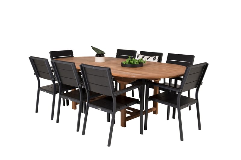 Kenya Matgrupp Utomhus 180-240x120 cm + 8 Levels Stapelbar Stol - Svart/Brun - Utemöbler - Utegrupp - Matgrupp utomhus