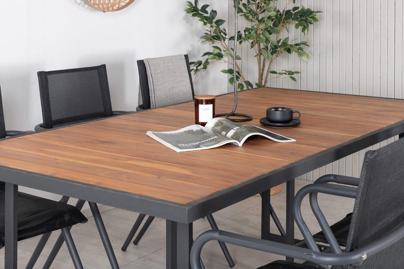 Khung Matgrupp Utomhus 200cm + 6 Alina Matstolar - Svart/Natur - Utemöbler - Utegrupp - Matgrupp utomhus