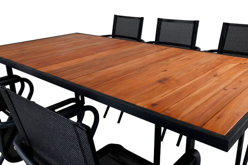 Khung Matgrupp Utomhus 200cm + 6 Alina Matstolar - Svart/Natur - Utemöbler - Utegrupp - Matgrupp utomhus