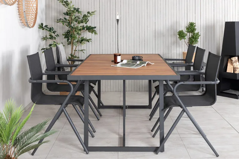 Khung Matgrupp Utomhus 200cm + 6 Alina Matstolar - Svart/Natur - Utemöbler - Utegrupp - Matgrupp utomhus