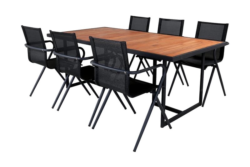 Khung Matgrupp Utomhus 200cm + 6 Alina Matstolar - Svart/Natur - Utemöbler - Utegrupp - Matgrupp utomhus