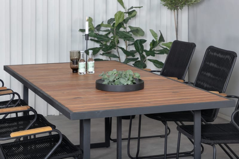 Khung Matgrupp Utomhus 200cm + 6 Bois Karmstolar - Svart/Brun - Utemöbler - Utegrupp - Matgrupp utomhus