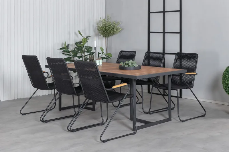 Khung Matgrupp Utomhus 200cm + 6 Bois Karmstolar - Svart/Brun - Utemöbler - Utegrupp - Matgrupp utomhus