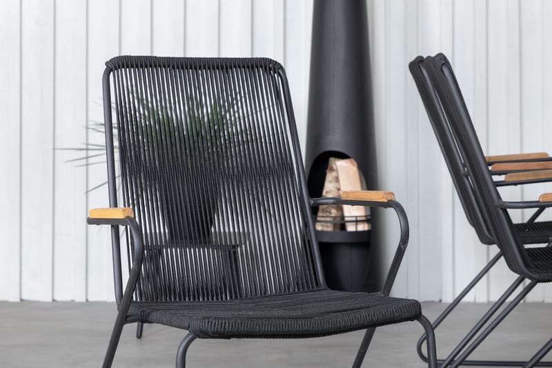 Khung Matgrupp Utomhus 200cm + 6 Bois Karmstolar - Svart/Brun - Utemöbler - Utegrupp - Matgrupp utomhus