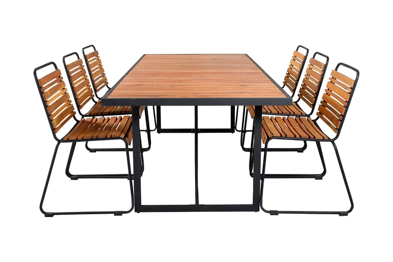 Khung Matgrupp Utomhus 200cm + 6 Bois Matstolar, Brun/Vit