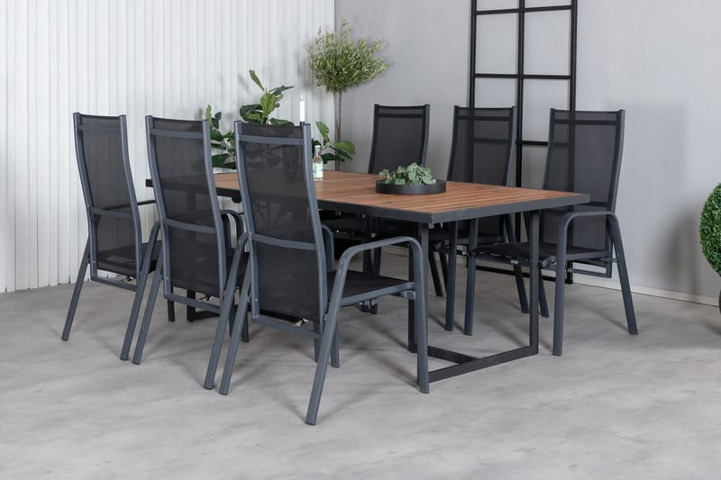 Khung Matgrupp Utomhus 200cm + 6 Copacabana Reclinerstolar - Vit - Utemöbler - Utegrupp - Matgrupp utomhus