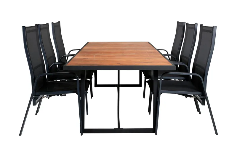 Khung Matgrupp Utomhus 200cm + 6 Copacabana Reclinerstolar, Vit