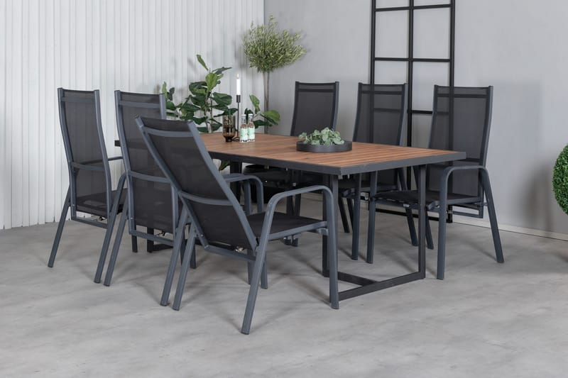 Khung Matgrupp Utomhus 200cm + 6 Copacabana Reclinerstolar - Vit - Utemöbler - Utegrupp - Matgrupp utomhus