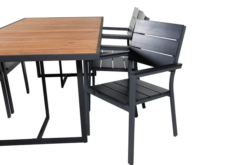 Khung Matgrupp Utomhus 200cm + 6 Levels Stapelbara Matstolar - Svart/Brun - Utemöbler - Utegrupp - Matgrupp utomhus