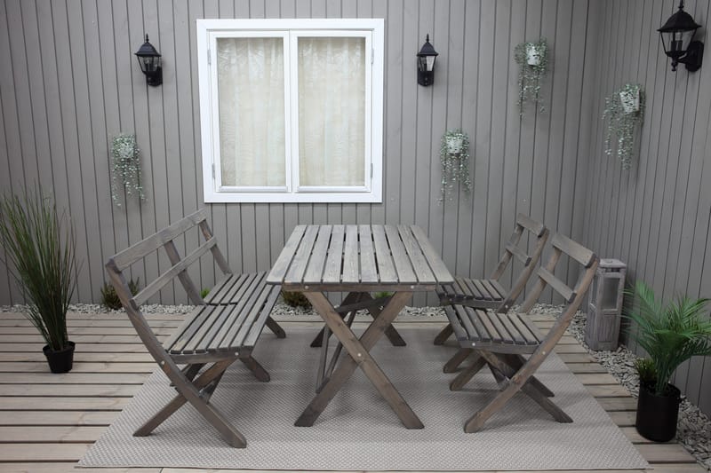 Larios Matgrupp Utomhus 76 cm + 2 Matstolar Utomhus + Bänk Utomhus - Grå - Utemöbler - Utegrupp - Matgrupp utomhus