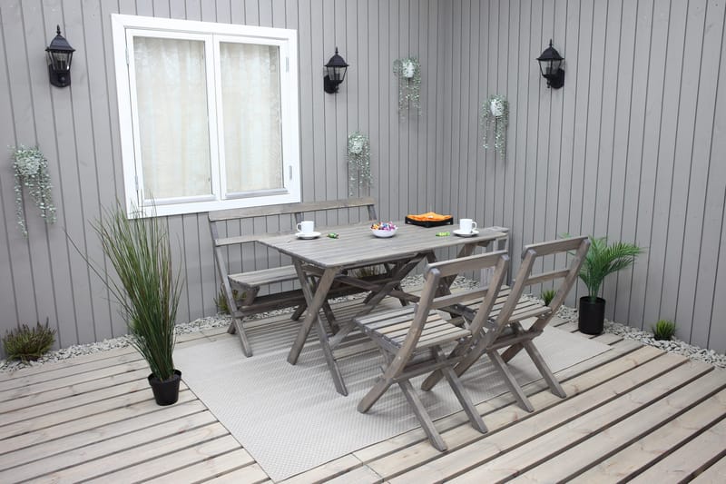 Larios Matgrupp Utomhus 76 cm + 2 Matstolar Utomhus + Bänk Utomhus - Grå - Utemöbler - Utegrupp - Matgrupp utomhus