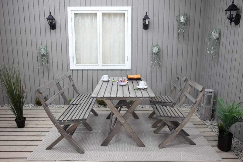 Larios Matgrupp Utomhus 76 cm + 2 Matstolar Utomhus + Bänk Utomhus - Grå - Utemöbler - Utegrupp - Matgrupp utomhus