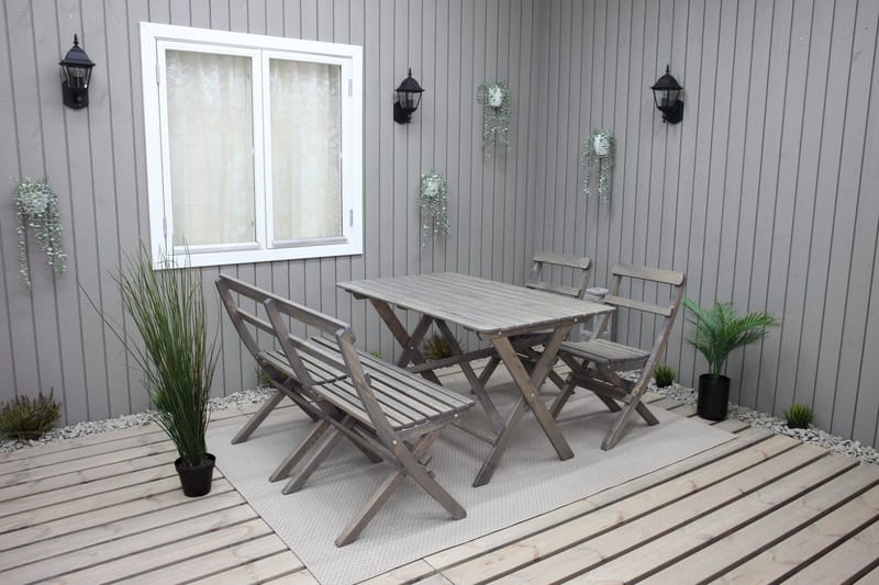 Larios Matgrupp Utomhus 76 cm + 2 Matstolar Utomhus + Bänk Utomhus, Grå