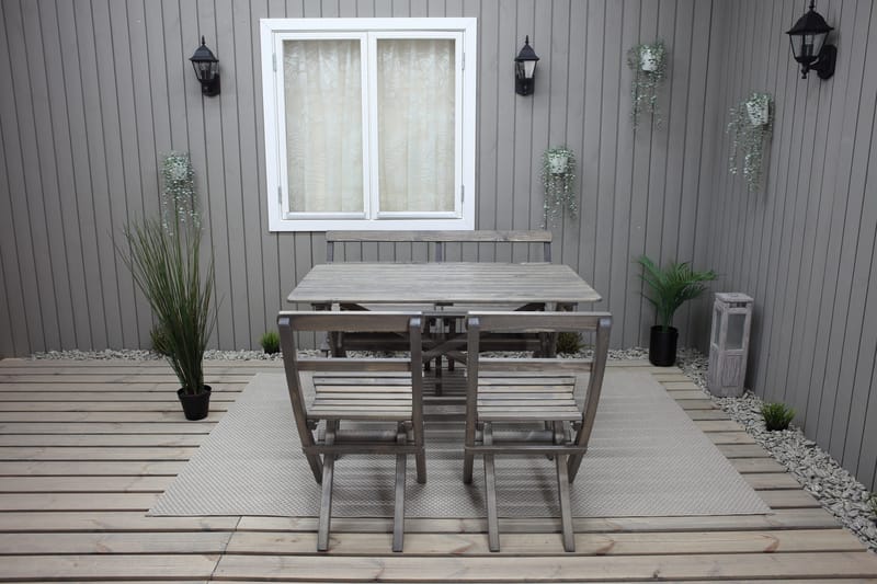 Larios Matgrupp Utomhus 76 cm + 2 Matstolar Utomhus + Bänk Utomhus - Grå - Utemöbler - Utegrupp - Matgrupp utomhus