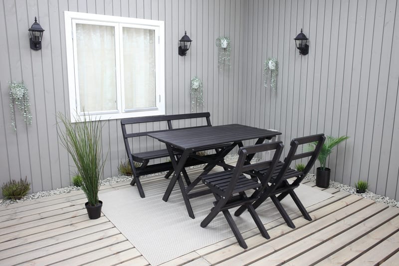Larios Matgrupp Utomhus 76 cm + 2 Matstolar Utomhus + Bänk Utomhus - Svart - Utemöbler - Utegrupp - Matgrupp utomhus