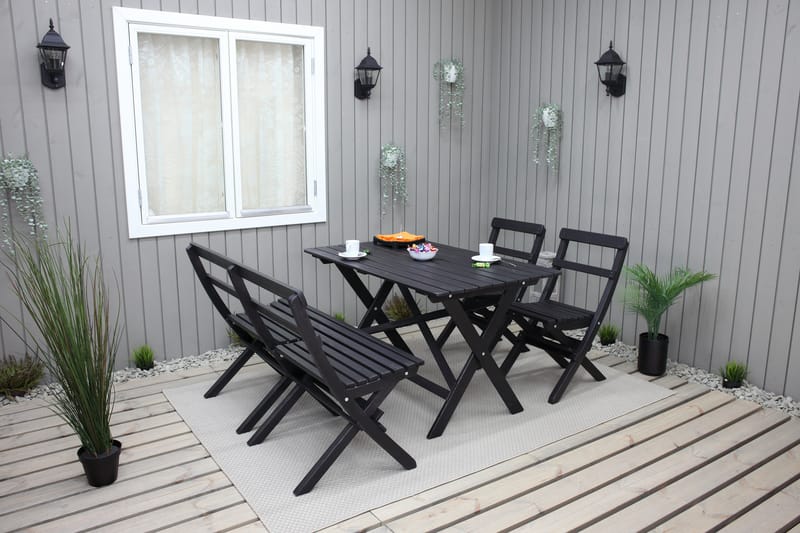 Larios Matgrupp Utomhus 76 cm + 2 Matstolar Utomhus + Bänk Utomhus - Svart - Utemöbler - Utegrupp - Matgrupp utomhus