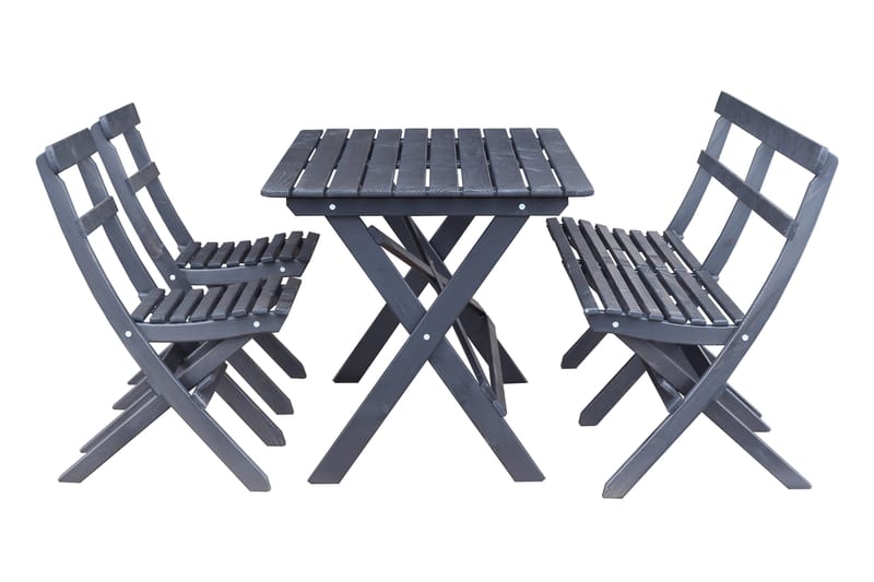 Larios Matgrupp Utomhus 76 cm + 2 Matstolar Utomhus + Bänk Utomhus - Svart - Utemöbler - Utegrupp - Matgrupp utomhus