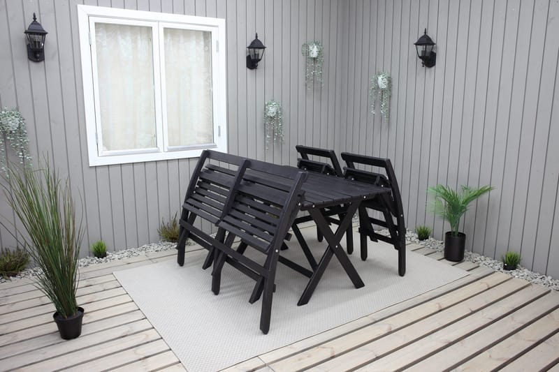 Larios Matgrupp Utomhus 76 cm + 2 Matstolar Utomhus + Bänk Utomhus - Svart - Utemöbler - Utegrupp - Matgrupp utomhus