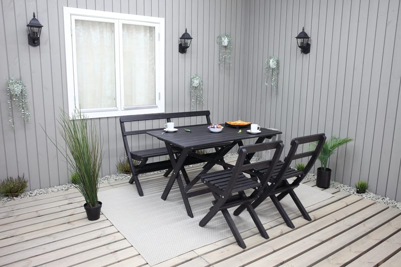 Larios Matgrupp Utomhus 76 cm + 2 Matstolar Utomhus + Bänk Utomhus - Svart - Utemöbler - Utegrupp - Matgrupp utomhus