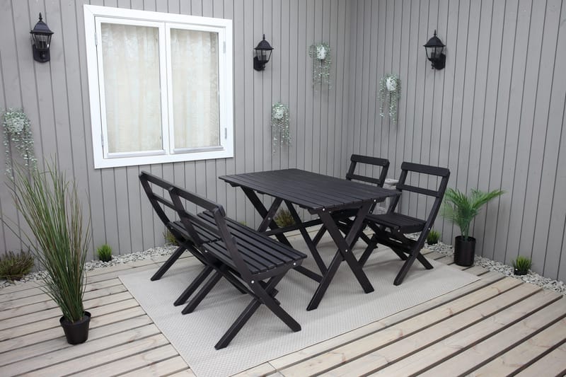 Larios Matgrupp Utomhus 76 cm + 2 Matstolar Utomhus + Bänk Utomhus - Svart - Utemöbler - Utegrupp - Matgrupp utomhus