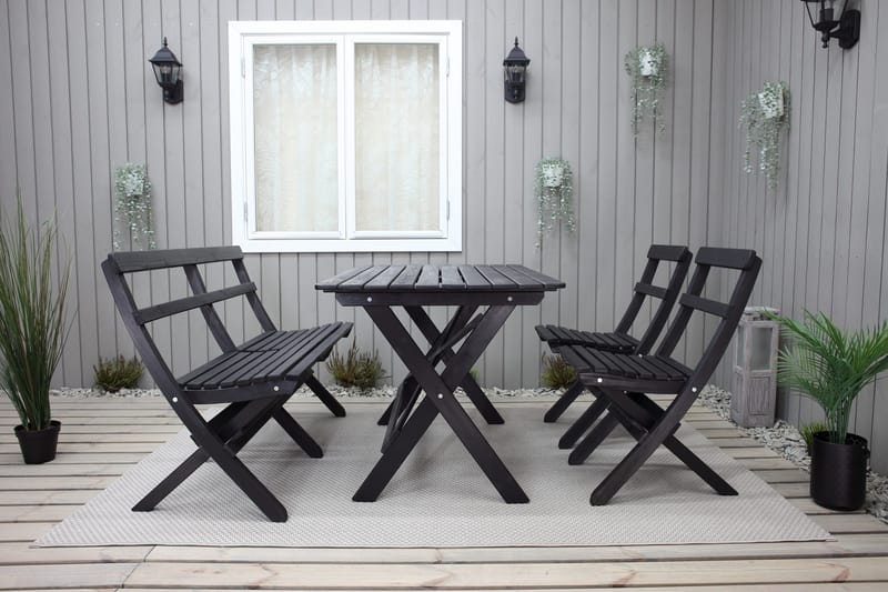 Larios Matgrupp Utomhus 76 cm + 2 Matstolar Utomhus + Bänk Utomhus - Svart - Utemöbler - Utegrupp - Matgrupp utomhus