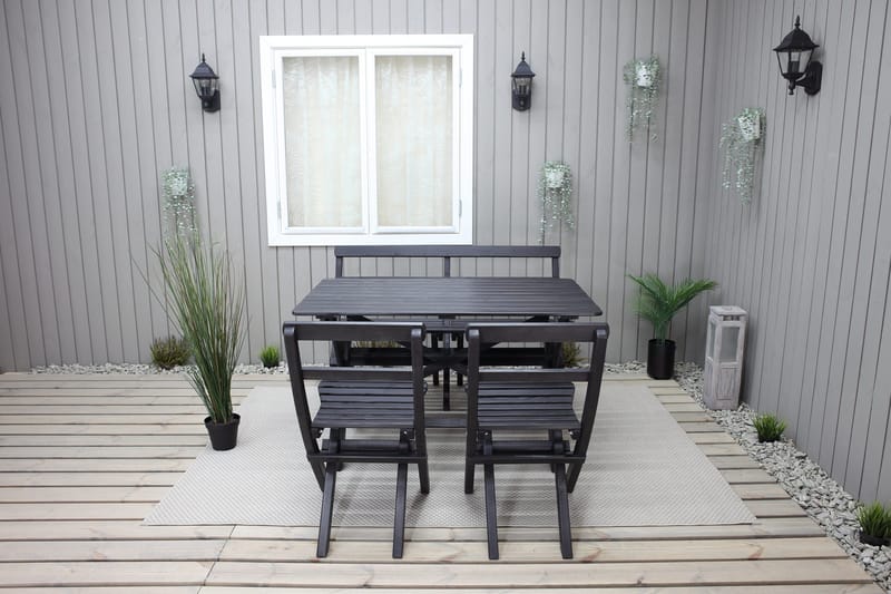 Larios Matgrupp Utomhus 76 cm + 2 Matstolar Utomhus + Bänk Utomhus - Svart - Utemöbler - Utegrupp - Matgrupp utomhus