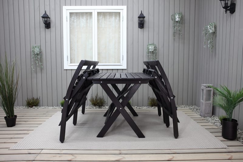 Larios Matgrupp Utomhus 76 cm + 2 Matstolar Utomhus + Bänk Utomhus - Svart - Utemöbler - Utegrupp - Matgrupp utomhus
