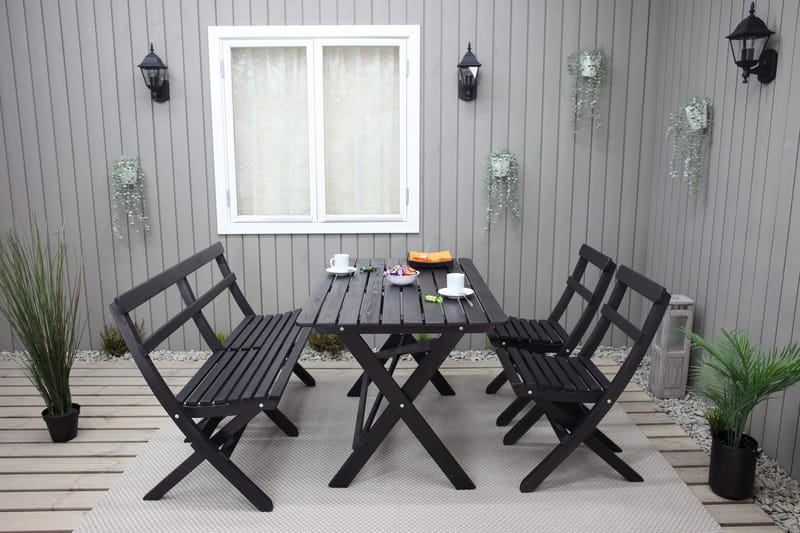 Larios Matgrupp Utomhus 76 cm + 2 Matstolar Utomhus + Bänk Utomhus - Svart - Utemöbler - Utegrupp - Matgrupp utomhus