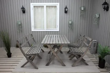 Larios Matgrupp Utomhus 76 cm + 2 Matstolar Utomhus + Bänk Utomhus - Grå - Utemöbler - Utegrupp - Matgrupp utomhus