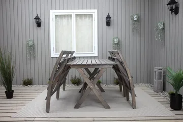 Larios Matgrupp Utomhus 76 cm + 2 Matstolar Utomhus + Bänk Utomhus - Grå - Utemöbler - Utegrupp - Matgrupp utomhus