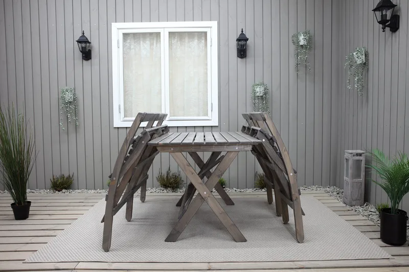 Larios Matgrupp Utomhus 76 cm + 2 Matstolar Utomhus + Bänk Utomhus - Grå - Utemöbler - Utegrupp - Matgrupp utomhus