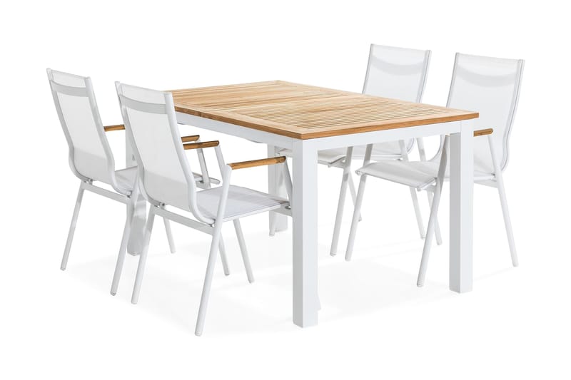 Las Matgrupp Utomhus Vegas 152-210x90 + 4 Karmstolar - Teak/Vit - Utemöbler - Utegrupp - Matgrupp utomhus
