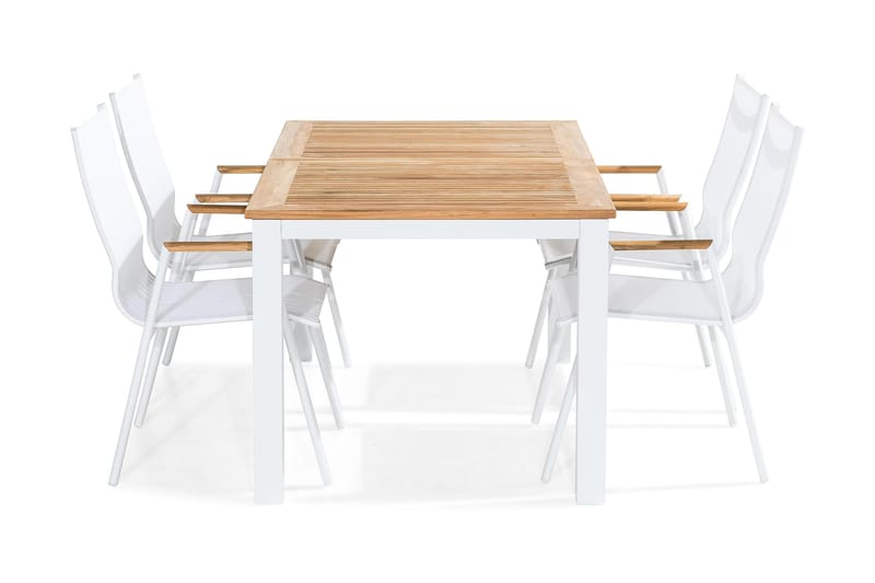 Las Matgrupp Utomhus Vegas 152-210x90 + 4 Karmstolar, Teak/Vit