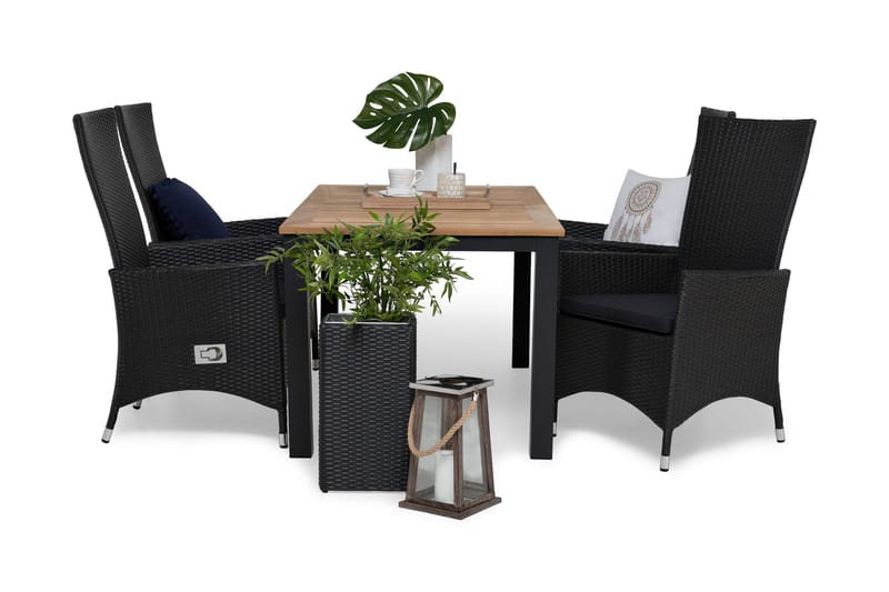 Las Vegas Matgrupp 152-210 + 4 Jenny Ställbar Fåtölj, Inkl Dyna Svart/Teak/Svart/Grå