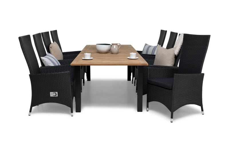 Las Vegas Matgrupp 220-280 + 8 Jenny Ställbar Fåtölj, Inkl Dyna Teak/Svart/Grå
