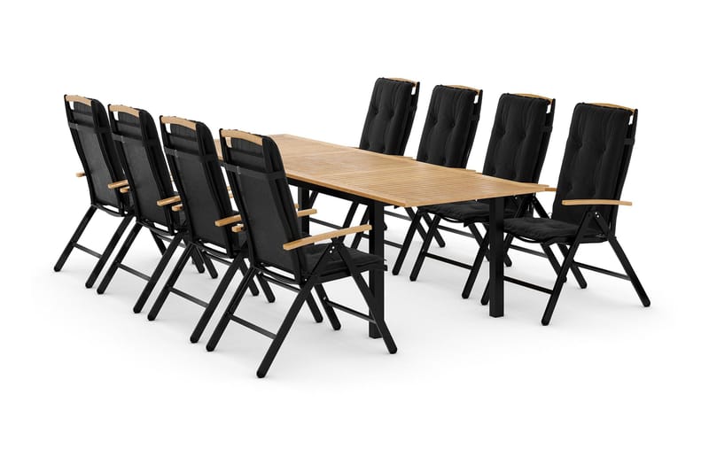 Las Vegas Matgrupp 220-280x100+ 8 Stolar m Dyna - Svart/Teak - Utemöbler - Utegrupp - Matgrupp utomhus