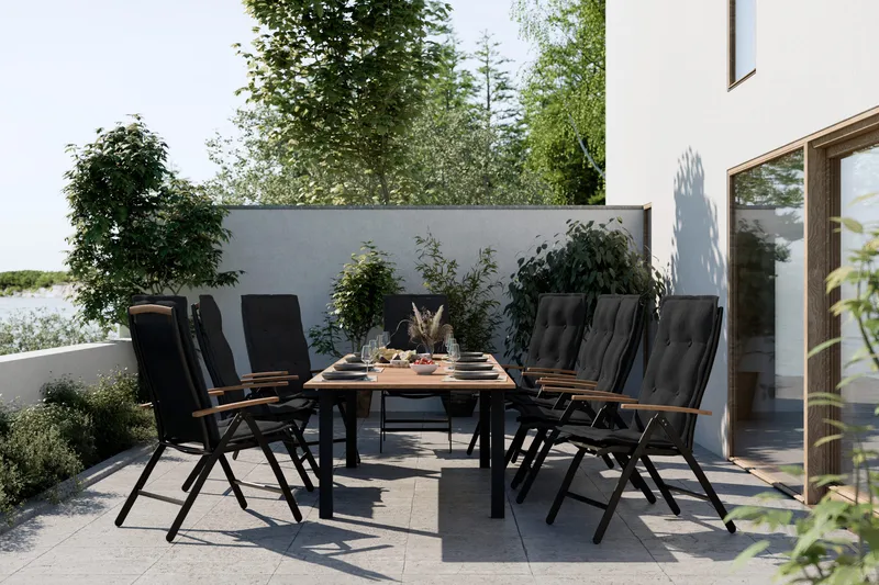 Las Vegas Matgrupp 220-280x100+ 8 Stolar m Dyna - Svart/Teak - Utemöbler - Utegrupp - Matgrupp utomhus