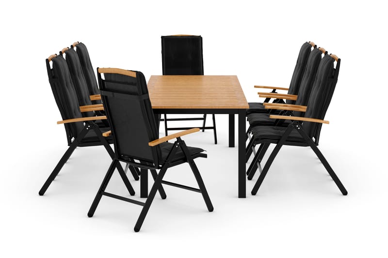 Las Vegas Matgrupp 220-280x100+ 8 Stolar m Dyna - Svart/Teak - Utemöbler - Utegrupp - Matgrupp utomhus