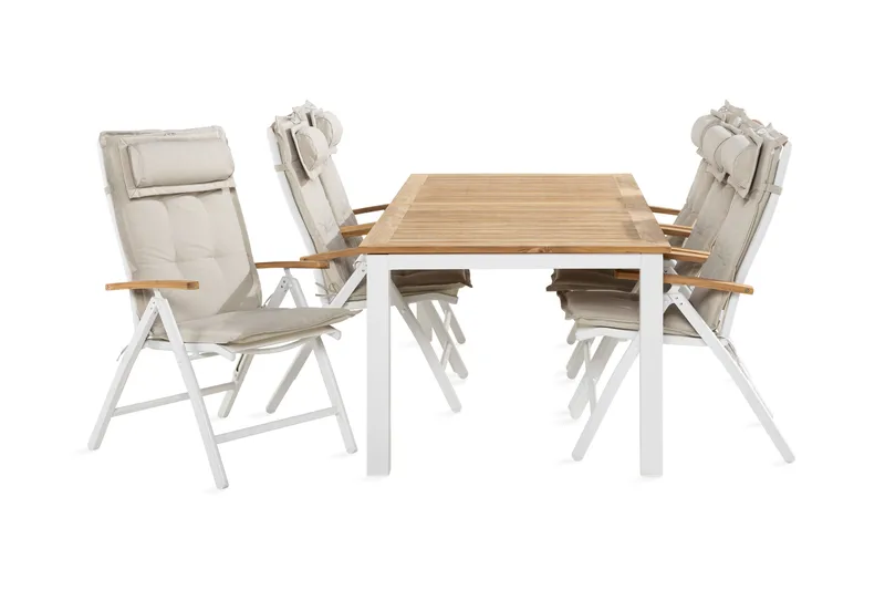 Las Vegas Matgrupp Utomhus 100x220-280 + 6 Stolar m Dyna, Vit/Teak/Offwhite