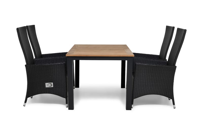 Las Vegas Matgrupp Utomhus 152-210 + 4 Jenny Ställbar Fåtölj, Inkl Dyna Svart/Teak/Svart