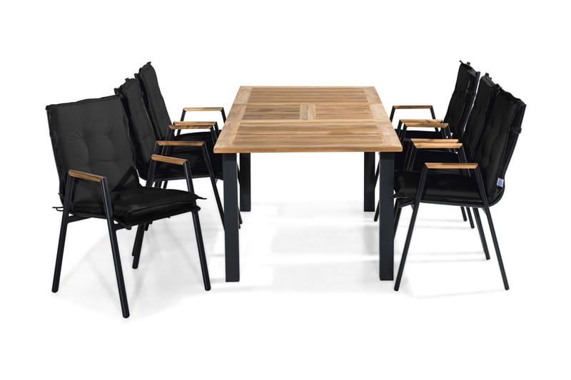 Las Vegas Matgrupp Utomhus 152-210x90 + 6 Karmstolar m Dyna - Svart/Teak - Utemöbler - Utegrupp - Matgrupp utomhus