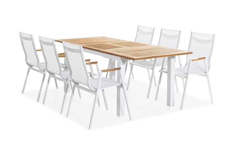 Las Vegas Matgrupp Utomhus 152-210x90 + 6 Karmstolar - Teak/Vit - Utemöbler - Utegrupp - Matgrupp utomhus